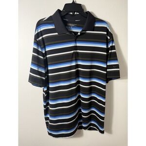Nike Tour Performance Golf Polo Large Polyester‎ Blue Striped Dri-FIT Sporty